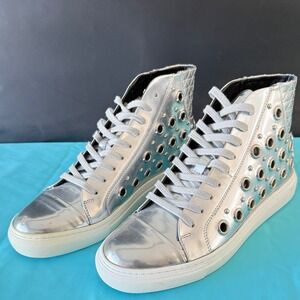 Versace Versus Men's Silver Riveted High Top Leather Sneakers, 39